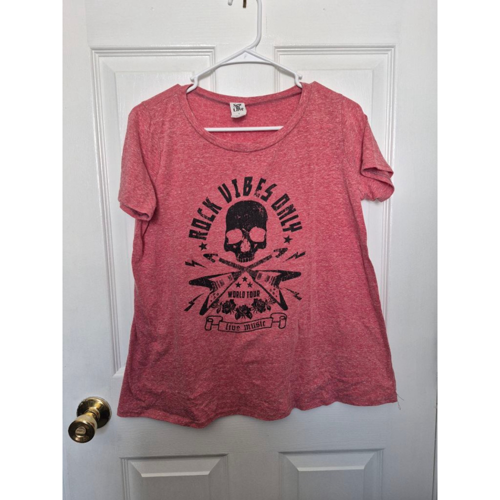 Women's Sew In Love Red & Black Rock Vibes Only Short Sleeve Tee S